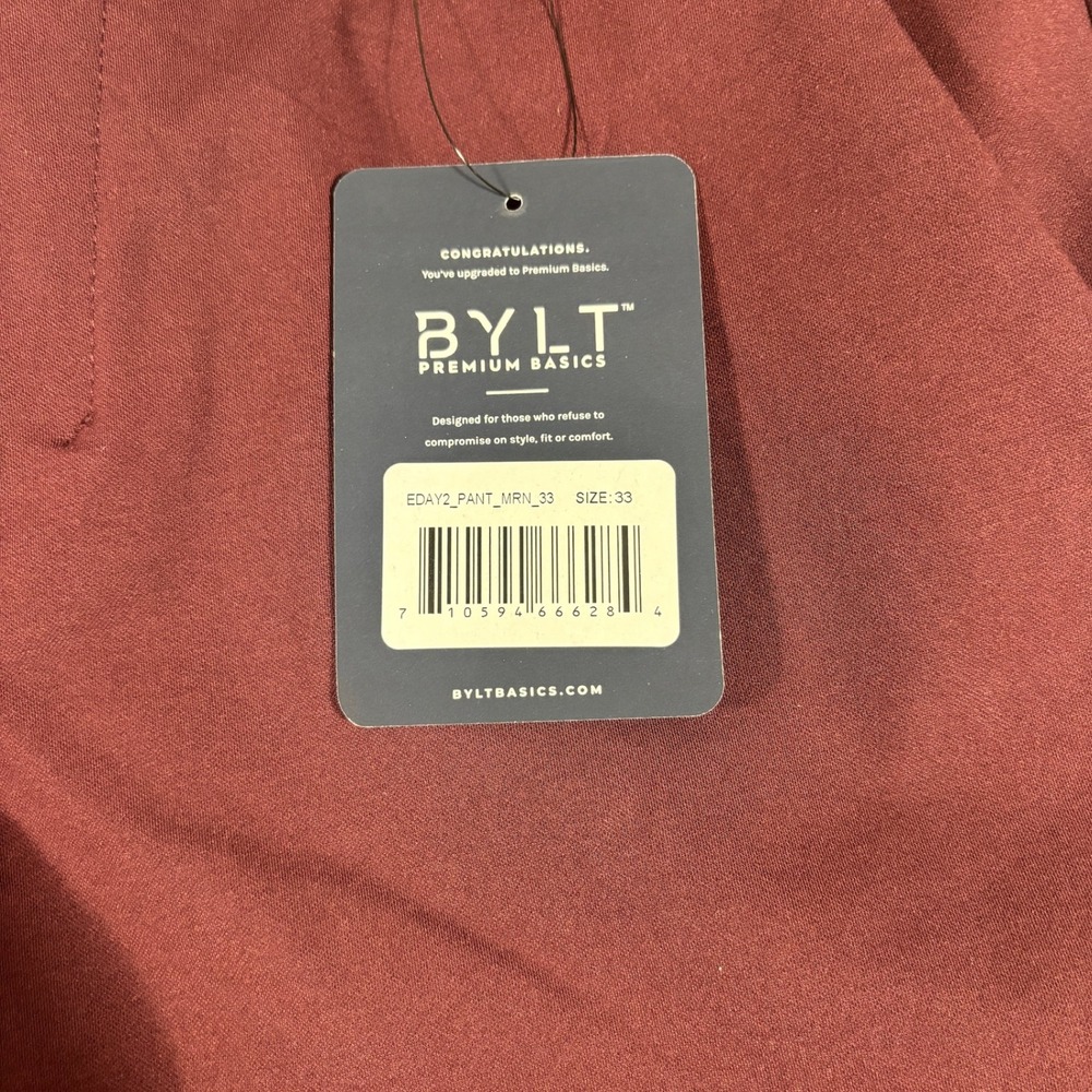 BYLT Premium Basics Everyday Pant 2.0 Slim Fit Maroon 33 EDAY2_PANT_MRN_33 NWT - Picture 8 of 9